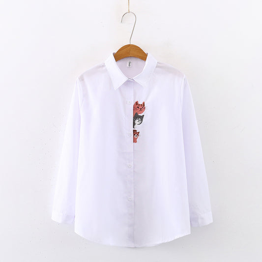 Long-Sleeved Shirt Women's Bottoming Shirt Early Autumn Wave Point White Shirt