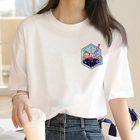 boba bubble tea tshirt clothes women couple  tumblr Korea ulzzang japanese clothes harajuku kawaii streetwear