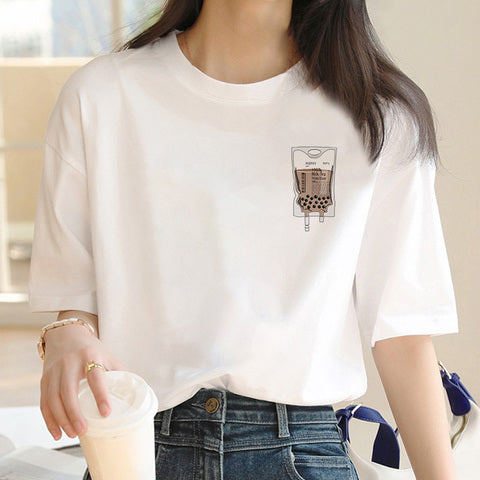 boba bubble tea tshirt clothes women couple  tumblr Korea ulzzang japanese clothes harajuku kawaii streetwear